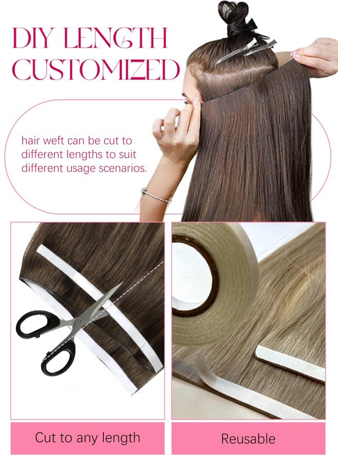 Lacer Tape in Weft Hair Extensions Remy Human Hair 18inch Genius Weft Tape in Hair Extensions Chestnut Brown Mixed Dark Brown with Dark Brown Roots Invisible Tape 50g - Image 4